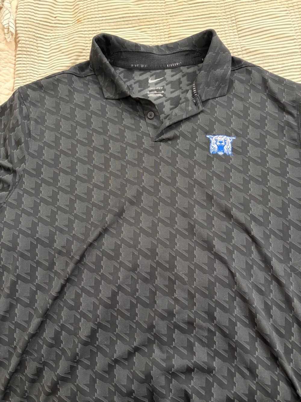 Nike Men’s Black Grey Houndstooth Golf Polo with Blue University of Kentucky